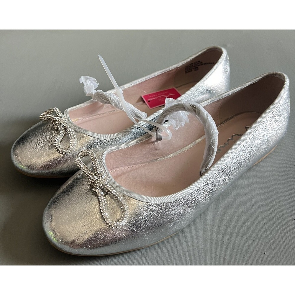 Nina Girls Mary Jane Ballet Flats Size 6 Silver metallic Kendalla Rhinestone